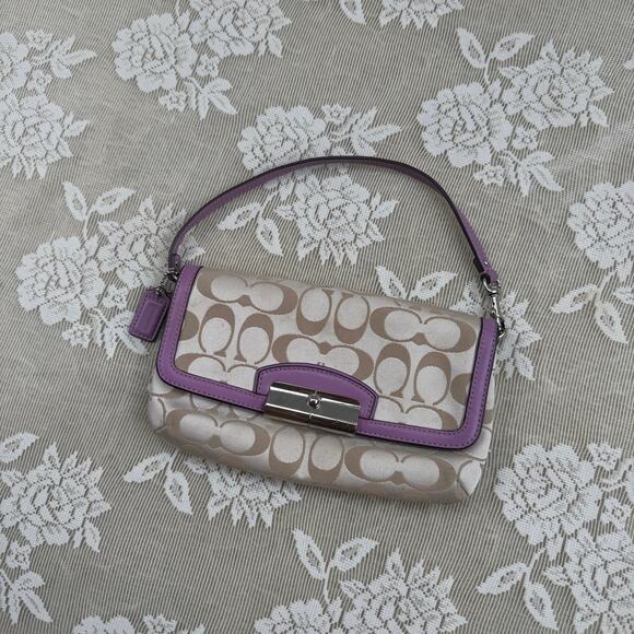 Coach Handbags - Coach Signature Turnlock Shoulder Bag Purple Canvas Leather Y2K